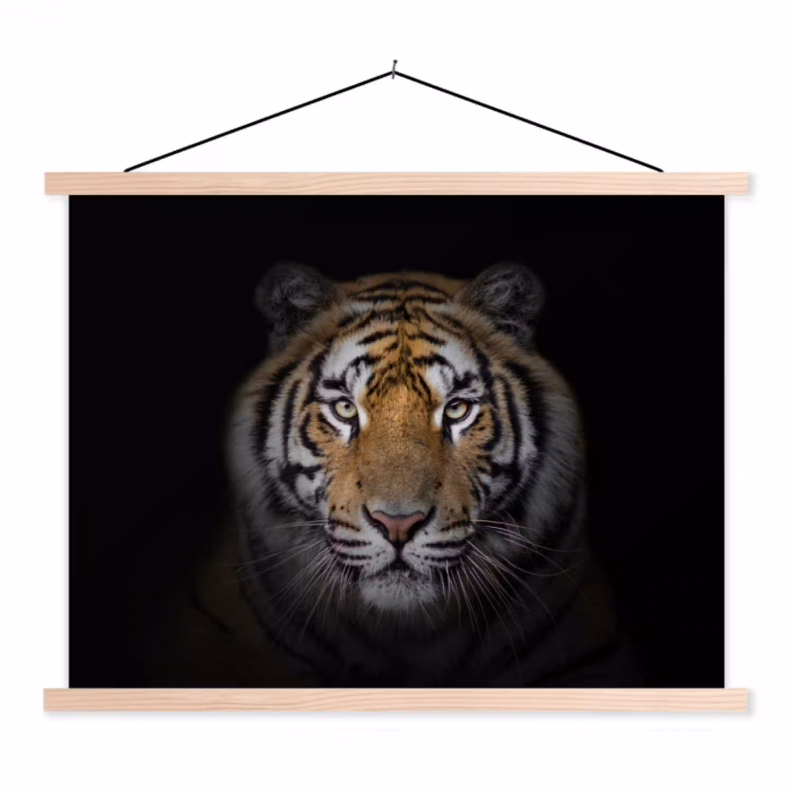 Tijger - Wilde dieren - Portret - Zwart - Dieren textielposter latten blank klein -3d