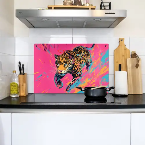 Luipaard - Roze - Oranje - Blauw - Verf Inductie beschemer met haakjes klein -sfeer2