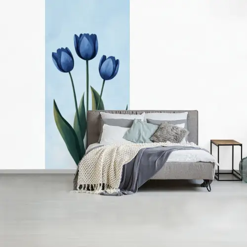 Tulpen - Blauw - Bladeren fotobehang vinyl groot -slaapkamer