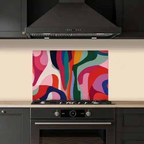 Vormen - Bochten - Kleurrijk - Abstract keuken achterwand spatscherm klein -sfeer1