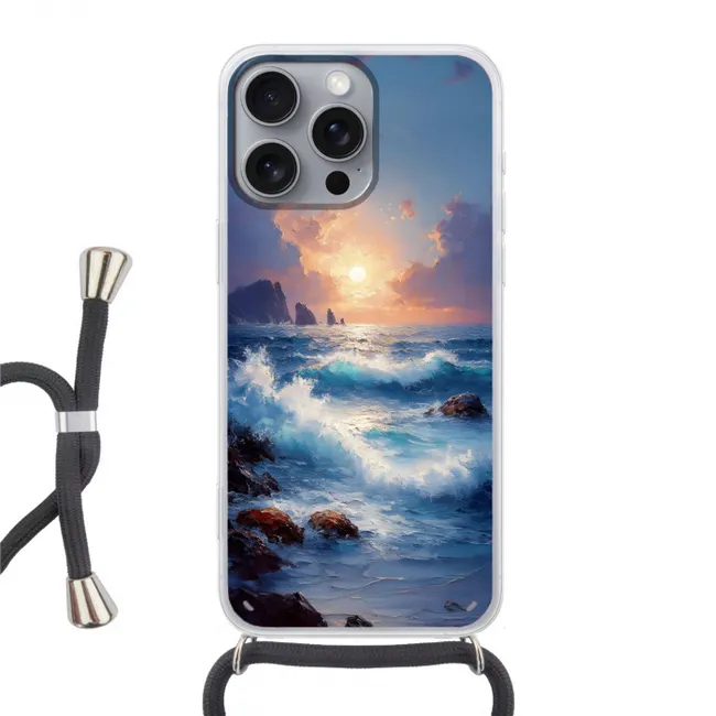 Telefoonhoesje met koord - Golven - Zee - Kleurrijk - Rotsen
