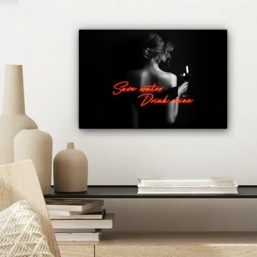 Wijn - Vrouw - Neon - Quote canvas 2cm klein -sfeer6