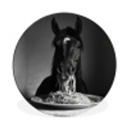 Paard - Bord - Pasta - Tafelkleed - Zwart Wit - Dieren Wandcirkel aluminium klein -3d