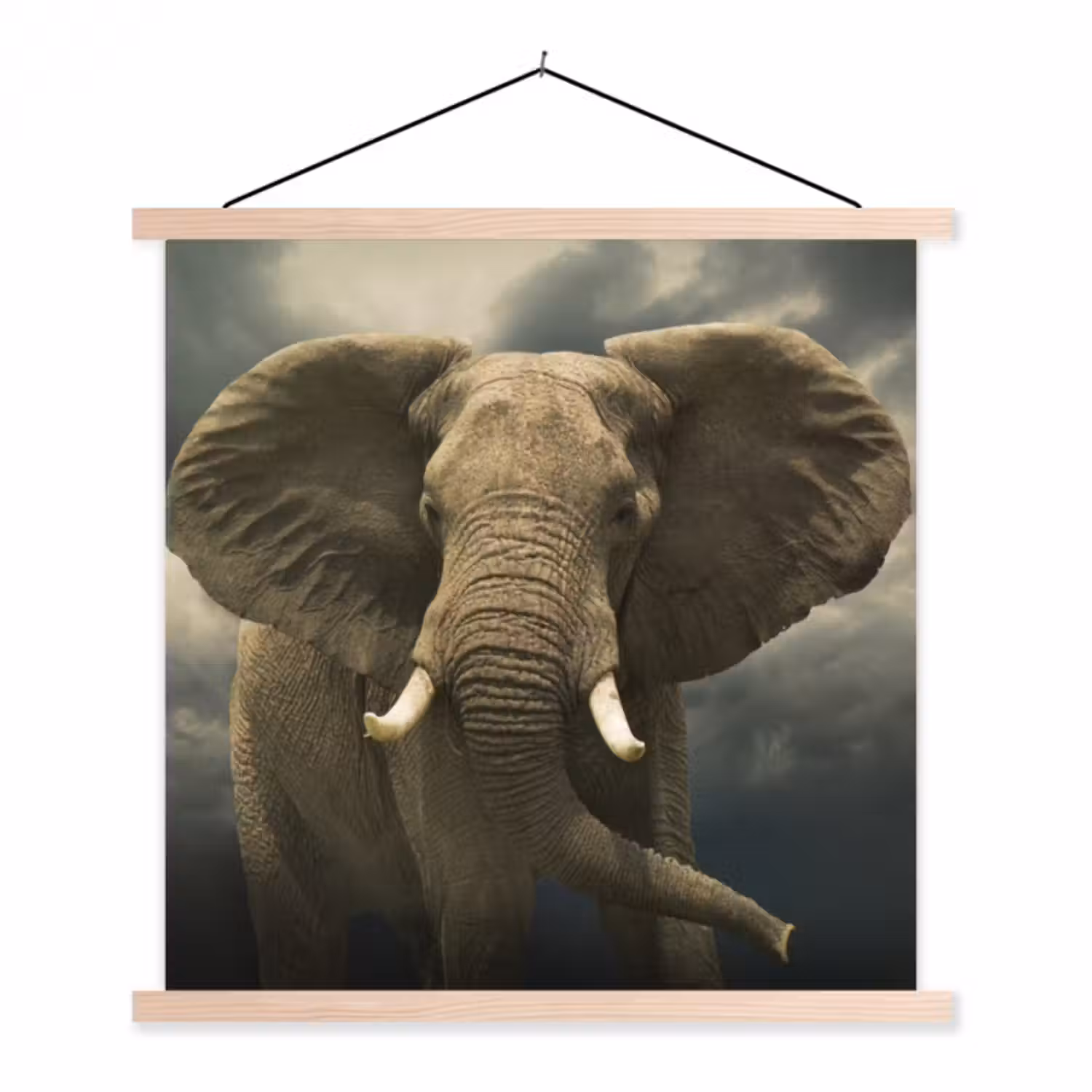 Stoffbild - Afrikanischer Elefant gegen die dunklen Wolken