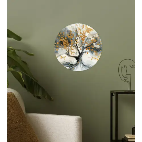 Boom - Modern - Abstract - Goud - Zwart - Wit Wandcirkel behangsticker klein -sfeer2