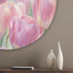Tulpen - Veld - Lente - Roze Akoestische PET Vilt - Rond klein -sfeer5_closeup
