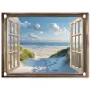 Doorkijk - Strand - Raam - Duinen - Zee tuinposter los doek klein -3d