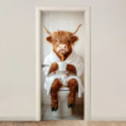 Schotse Hooglander - WC - Badjas - Modern - Dieren deurposter klein -3d_beige