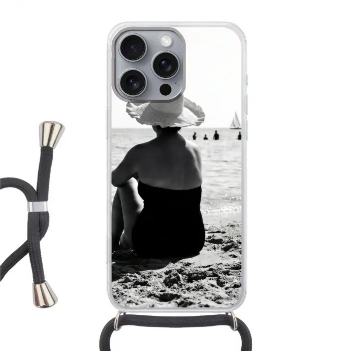 Vrouwen - Zonnehoed - Strand - Zwart - Wit Hoesje iPhone 16 Pro Max met koord klein -3d