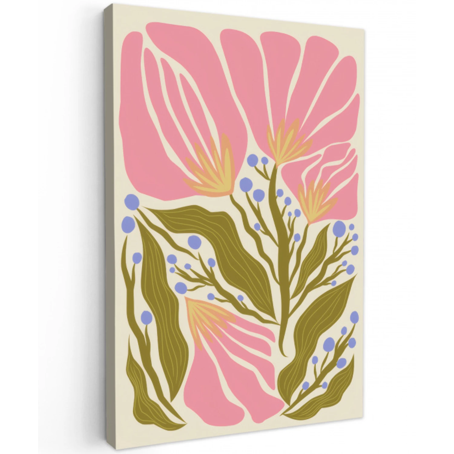 Bloemen - Bladeren - Abstract - Roze Tuinposter op houten frame 2 cm dik klein -3d
