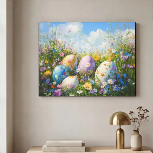 Grasveld - Eieren - Bloemen Textielframe zwart klein -sfeer2