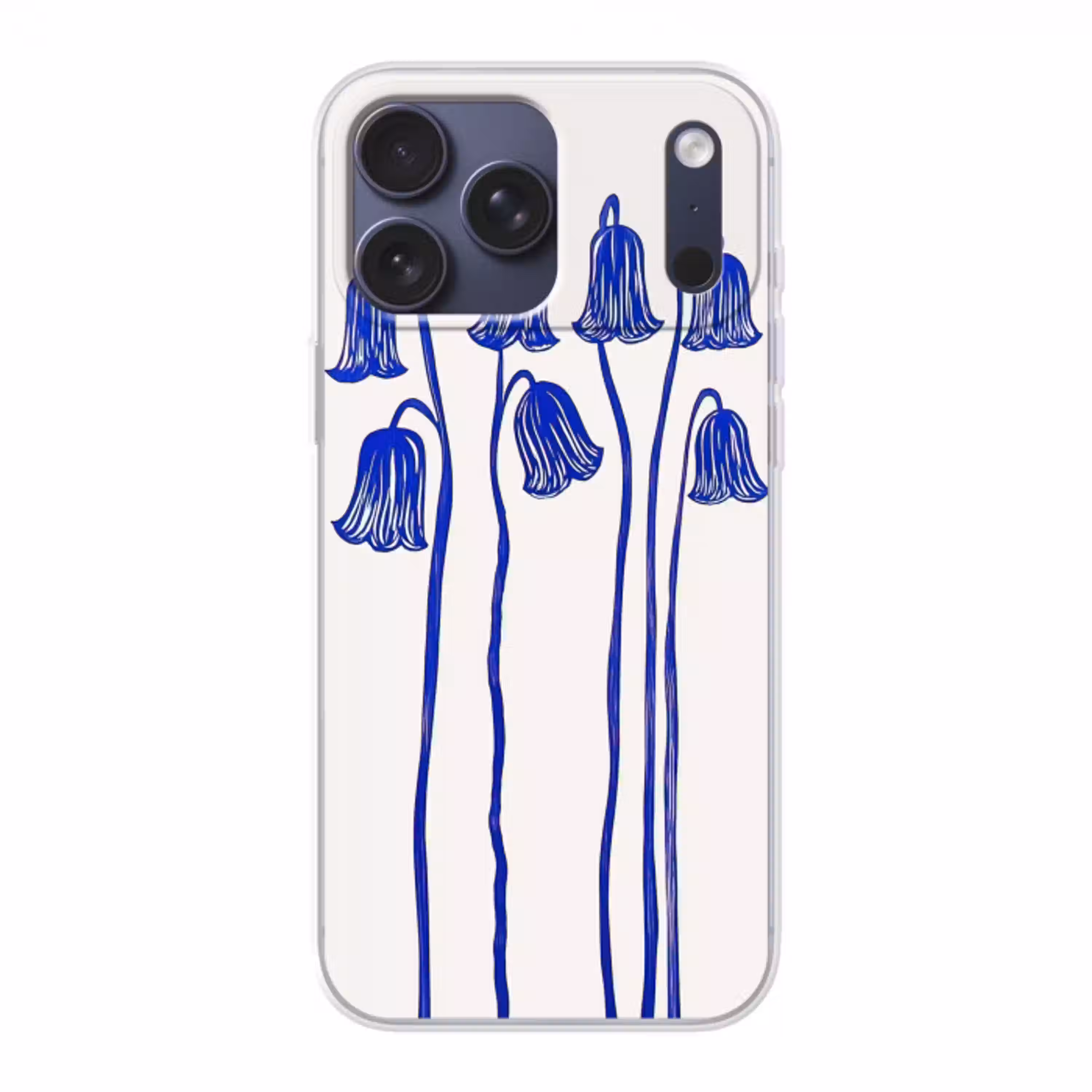Bloemen - Blauw - Lijnen - Bloemblaadjes Telefoonhoesje iPhone 17 Pro Max klein -3d