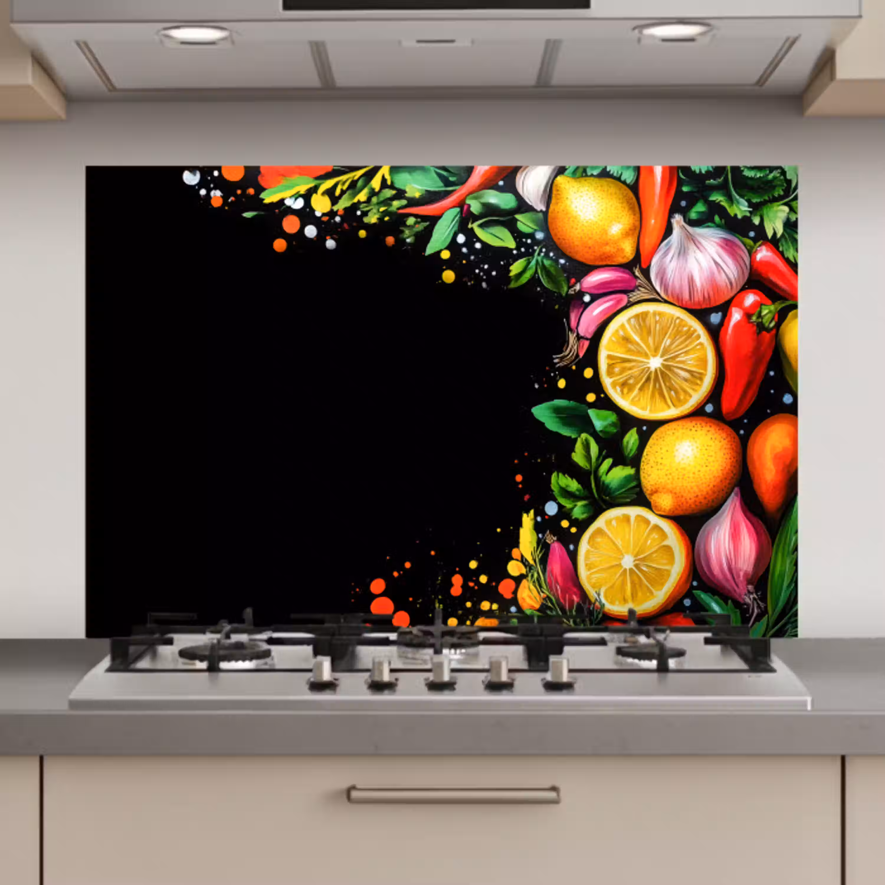 Citroenen - Peper - Kruiden - Graffiti - Verf - Abstract keuken achterwand spatscherm klein -3d_website