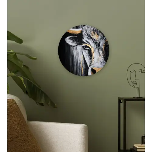Stier - Hoorns - Snuit - Goud Wandcirkel kunststof plaat 5mm dik klein -sfeer3