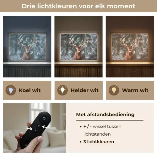 Hert - Winter - Sneeuw - Bos - Natuur - Dier Light Box met batterij (Wandlamp) middel -USP_lichtkleurNL