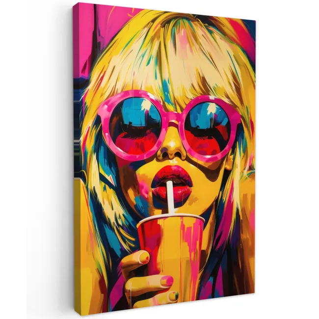 Zonnebril - Roze - Vrouw - Rietje Tuinposter op houten frame 2 cm dik klein -3d