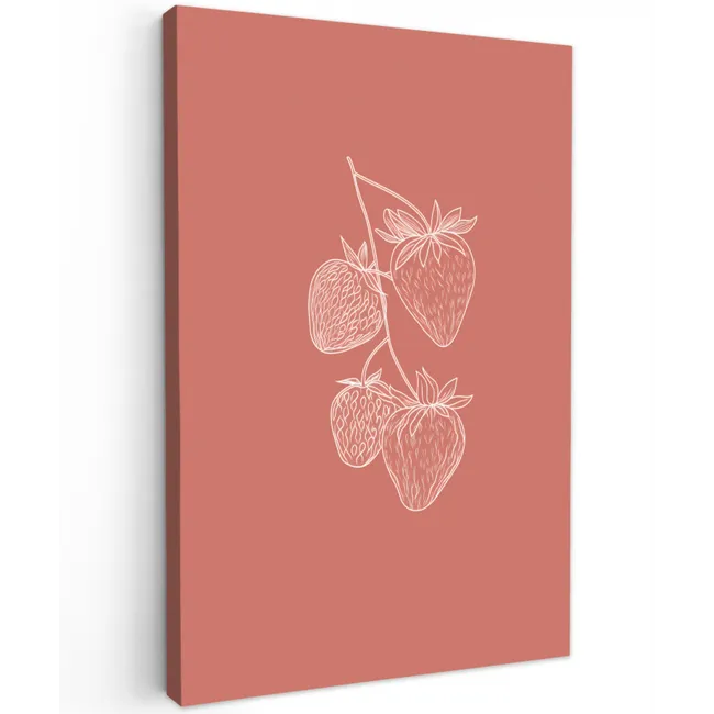 Minimalistisch - Illustratie - Aardbei - Tak canvas 2cm klein -z3d