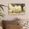 Houten bankje - Bloempotten - Landschap canvas 2cm klein -sfeer1