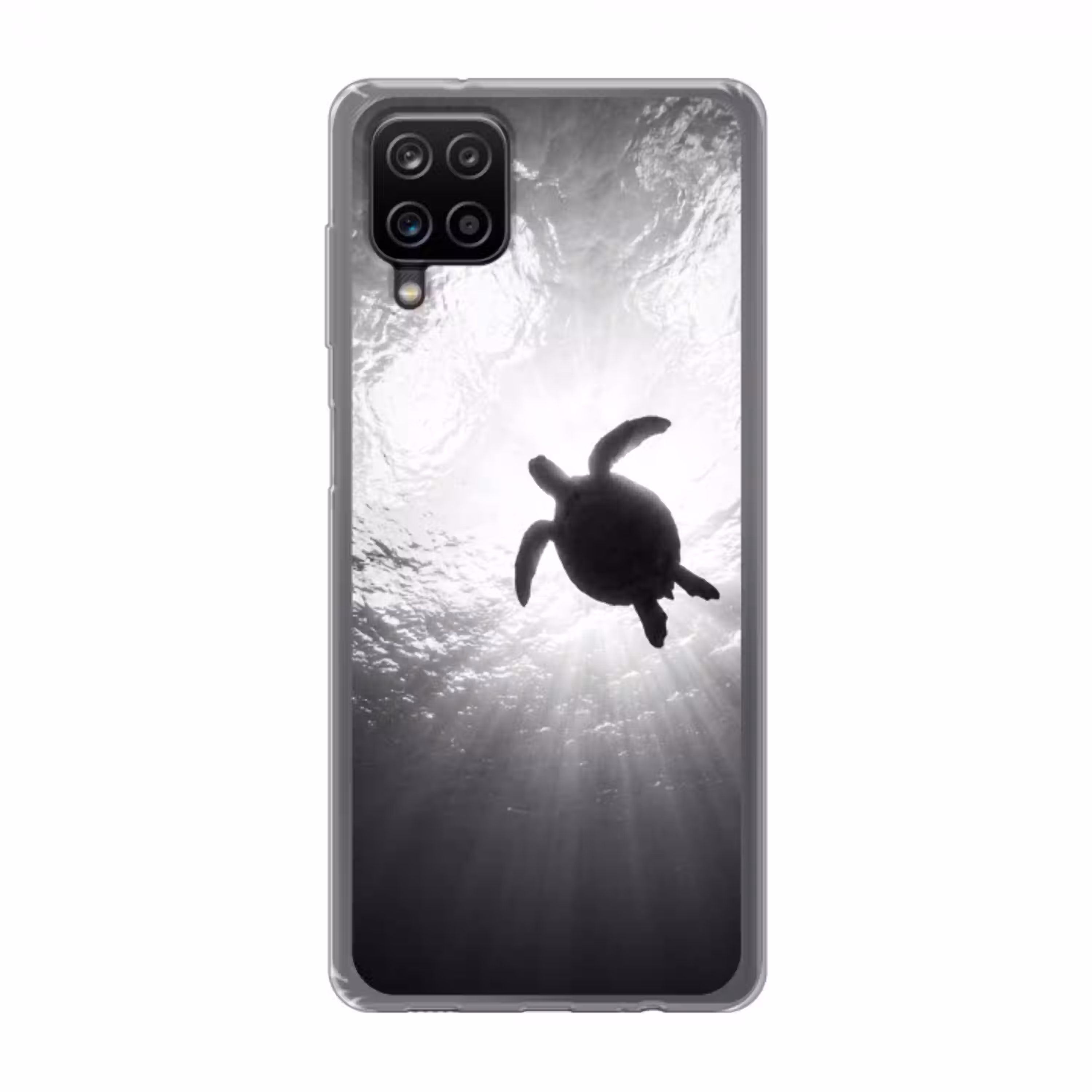 Schildpad - Onderwater - Lichtstralen - Oceaan - Zwart-wit Telefoonhoesje Samsung Galaxy A12 klein -3d