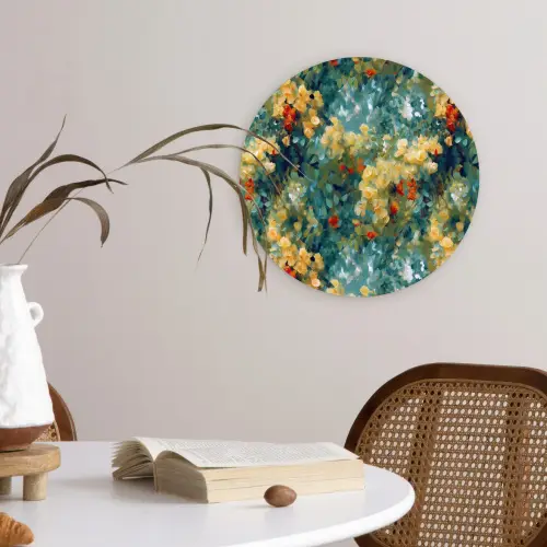 Geel - Bloemen - Groen - Bladeren Wandcirkel kunststof plaat 5mm dik klein 188 -sfeer4