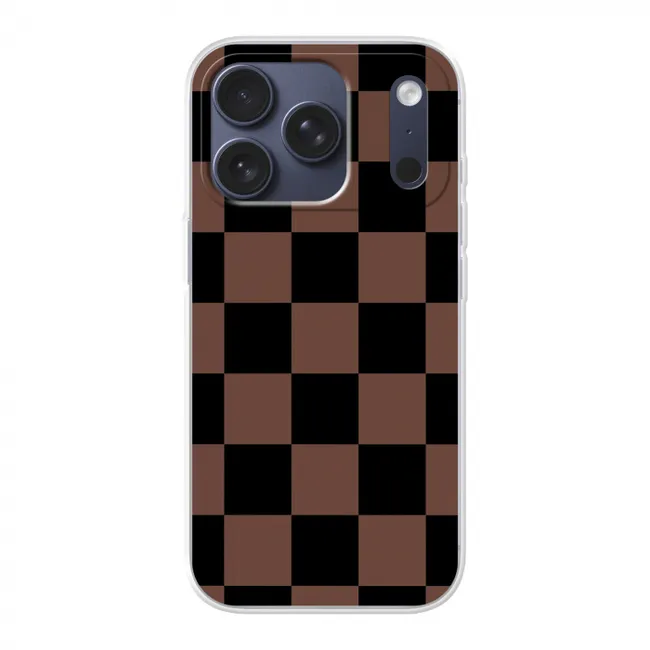 Telefoonhoesje - Schaakbord print - Bruin - Zwart - Blokjes