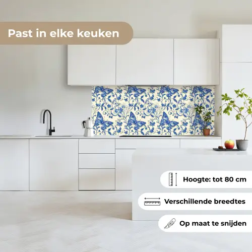 Vlinders - Bloemen - Blauw - Botanisch keuken achterwand 2 middel 871 -sfeer4_NL