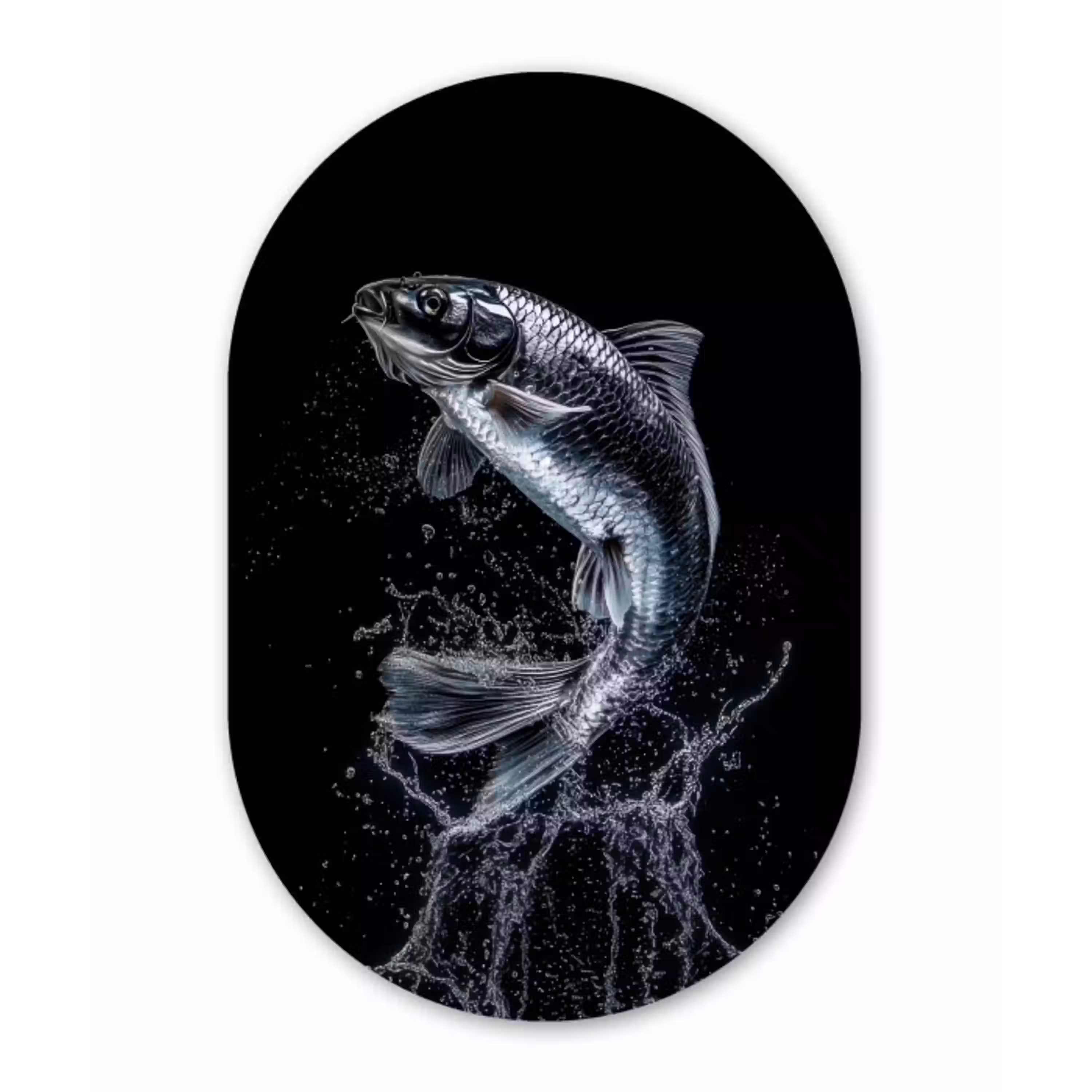 Vis - Koi - Zwart - Water Wandcirkel Ovaal Aluminium middel -3d