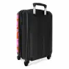 Abstracte smileyfiguren met hartogen op rood en roze NBS - Handbagage koffer - Kinderen Unisex middel -achterkant