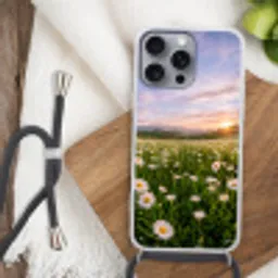 Madelief - Veld - Heuvels - Groen Hoesje iPhone 16 Pro Max met koord klein -sfeer4