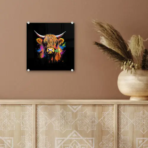 Schotse Hooglander - Graffiti - Kleurrijk - Bloem - Dieren plexiglas 5mm klein -sfeer5