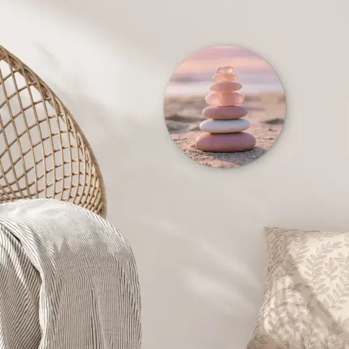 Stenen - Zand - Roze Wandcirkel kunststof plaat 5mm dik klein -sfeer5