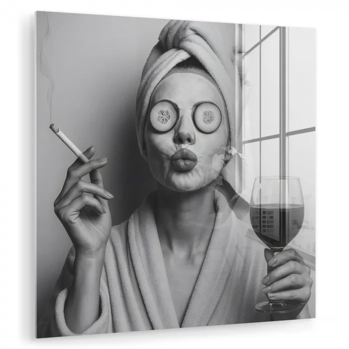 Vrouw - Masker - Wijn - Sigaret plexiglas 5mm klein -zzzproduct_nieuw