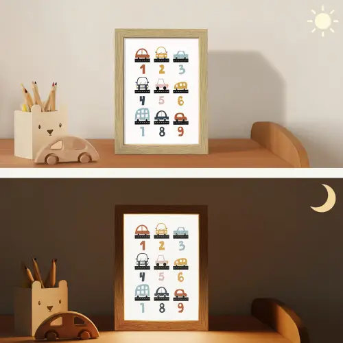 Getallen - Educatief - Leren tellen - Cijfers oefenen voor kinderen - Auto's - Voertuigen Light Box met kabel klein -sfeer3_kind