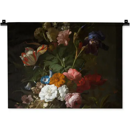 Vaas met bloemen - Schilderij van Rachel Ruysch Wandkleed katoen klein -zz3d
