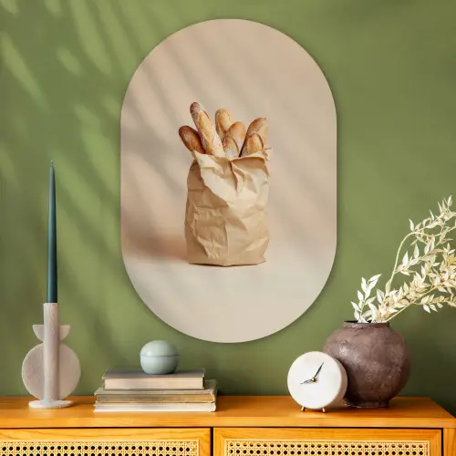 Baguette - Brood - Stokbrood - Beige Wandcirkel Ovaal Glas middel -sfeer2