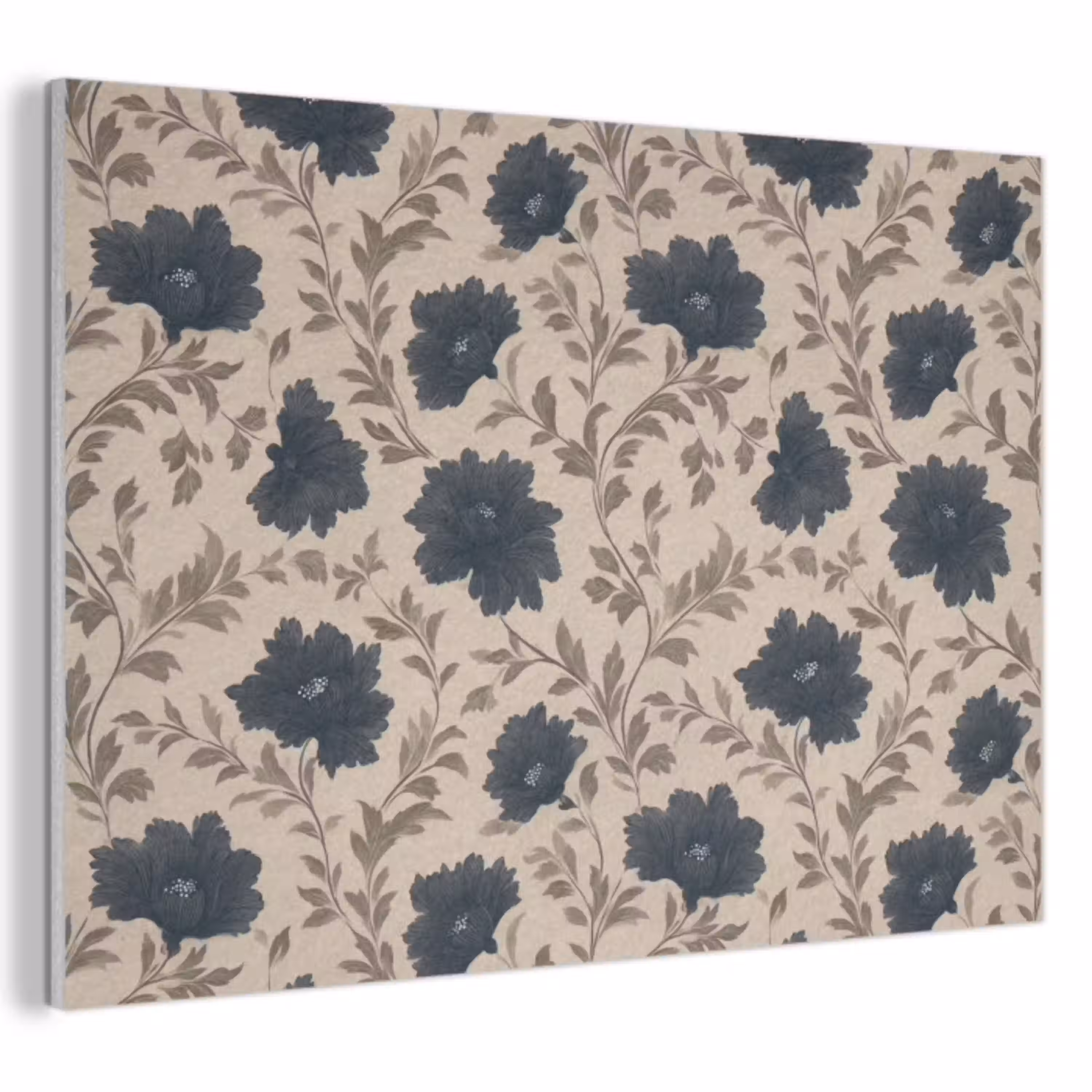 Motief - Bloemen - Zwart - Beige PET vilt klein 837 -3d