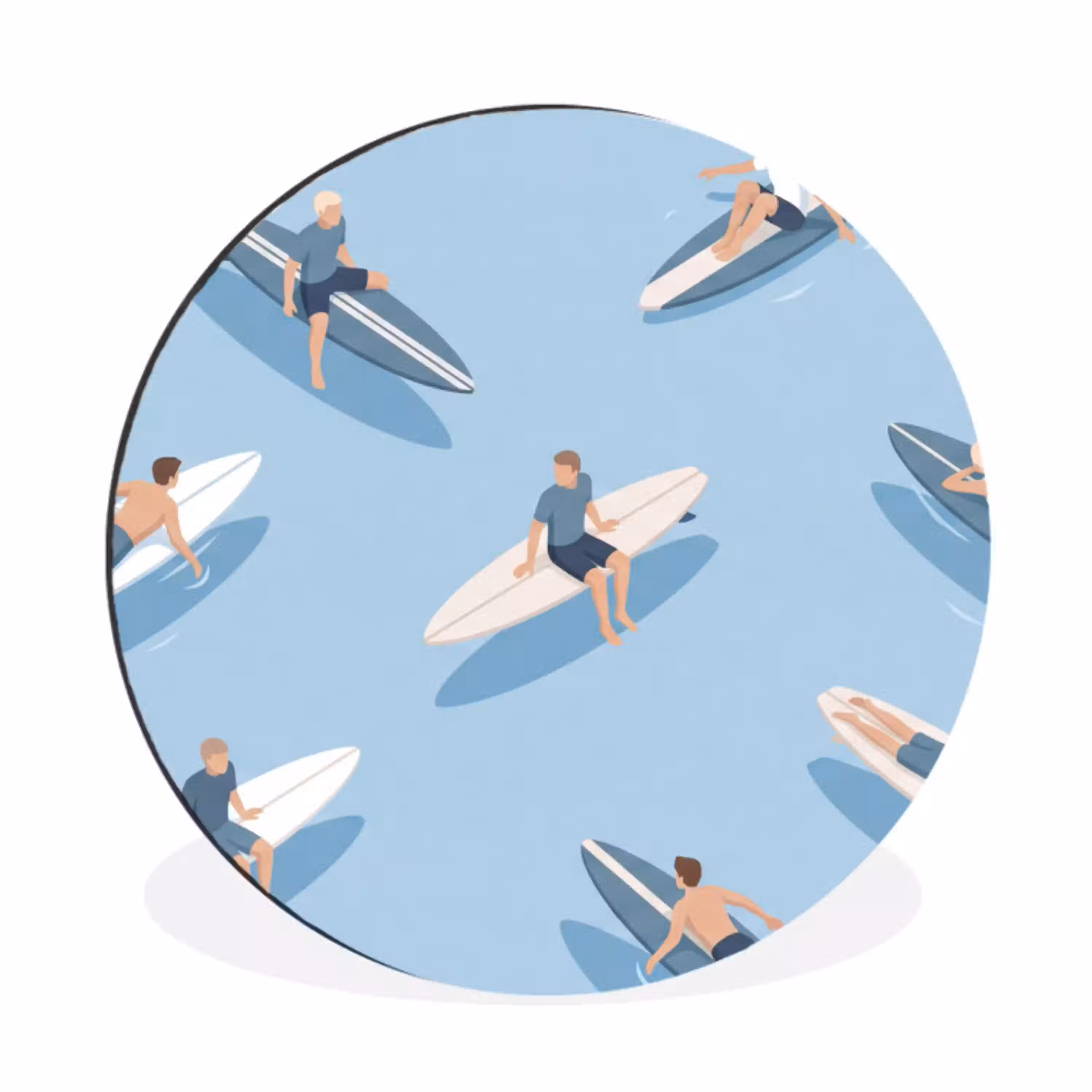 Mensen - Surfen - Water - Zomer - Illustratie Wandcirkel aluminium klein -3d