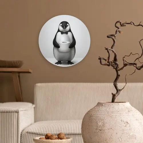Pinguïn - WC rol - Wit Wandcirkel kunststof plaat 5mm dik klein -sfeer1