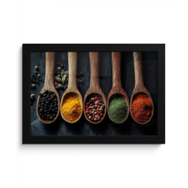 Houten - Lepels - Specerijen - Kruiden fotolijst zwart zonder passe partout klein -3d