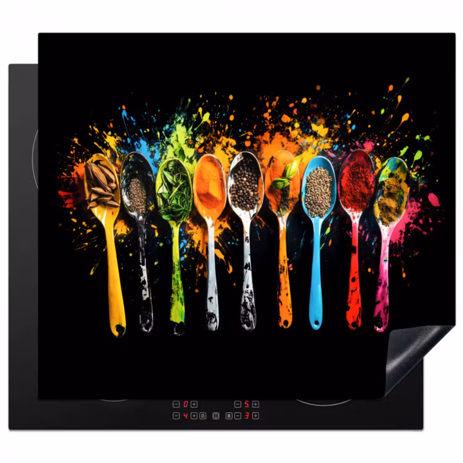 Herdabdeckplatte - Löffel - Gewürze - Modern - Graffiti - Farbe - Farbenfroh