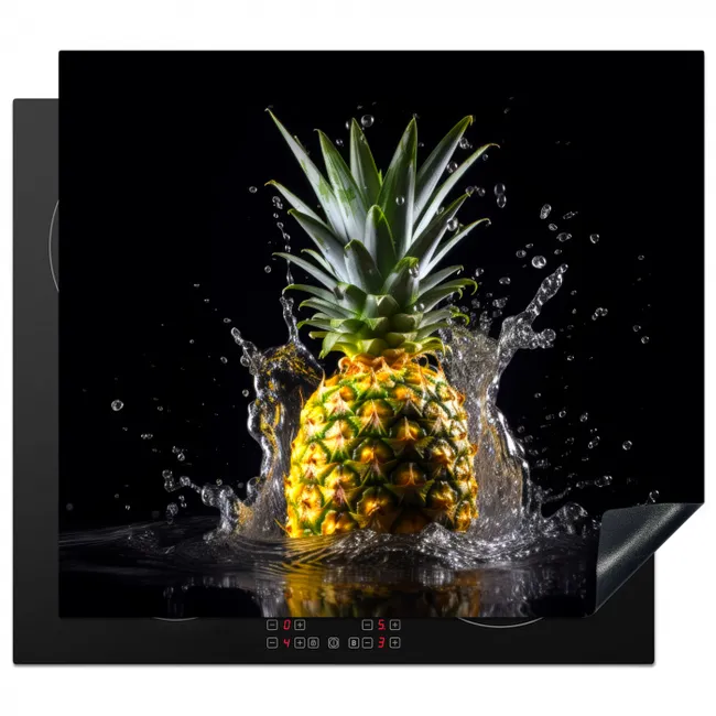 Ananas - Fruit - Water - Planten - Zwart Inductie beschermer vinyl 3mm middel -3d