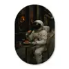 Café - Croissant - Koffie - Astronaut Wandcirkel Ovaal Forex klein -3d
