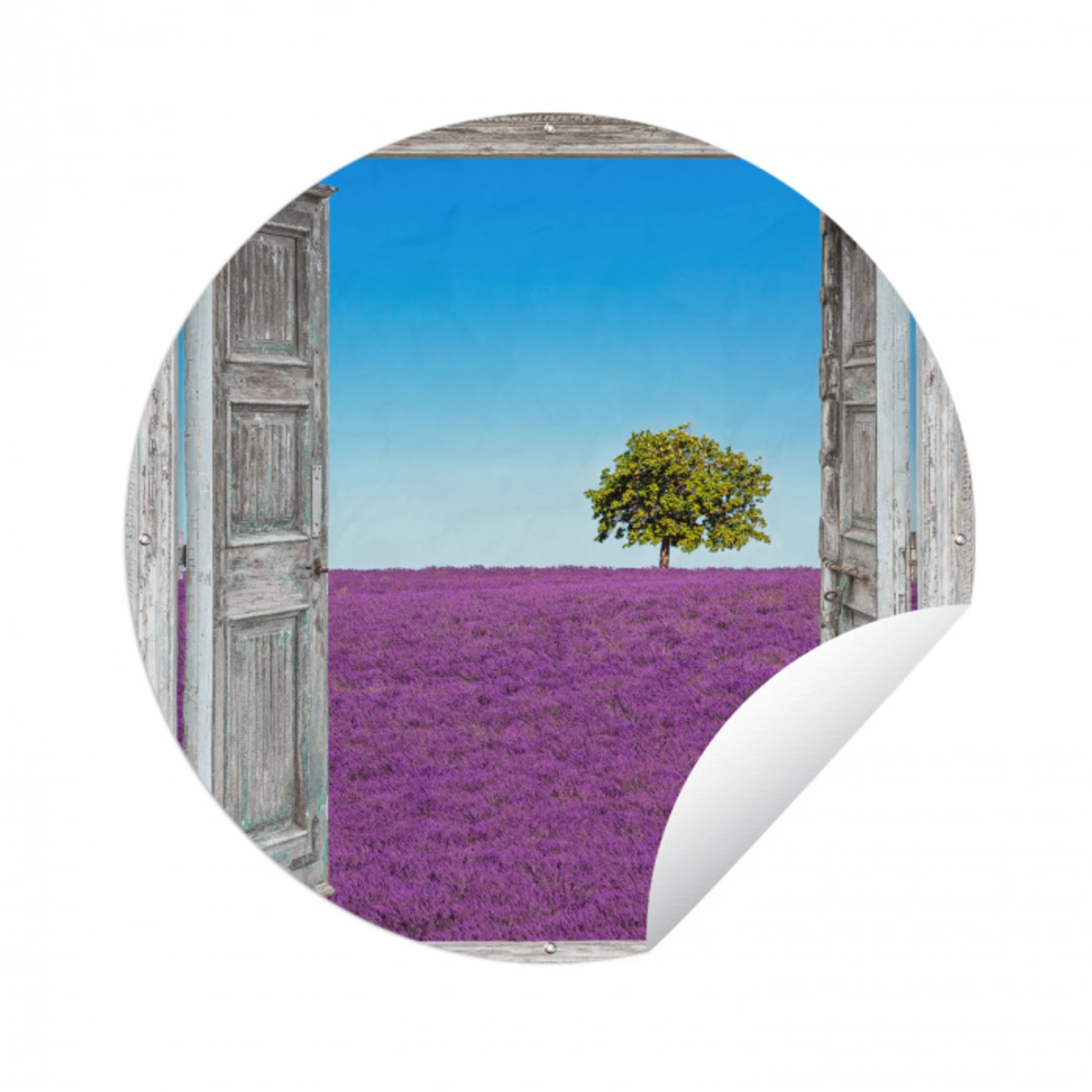 Bloemen - Lavendel - Doorkijk Wandcirkel tuinposter met ringen klein -3d