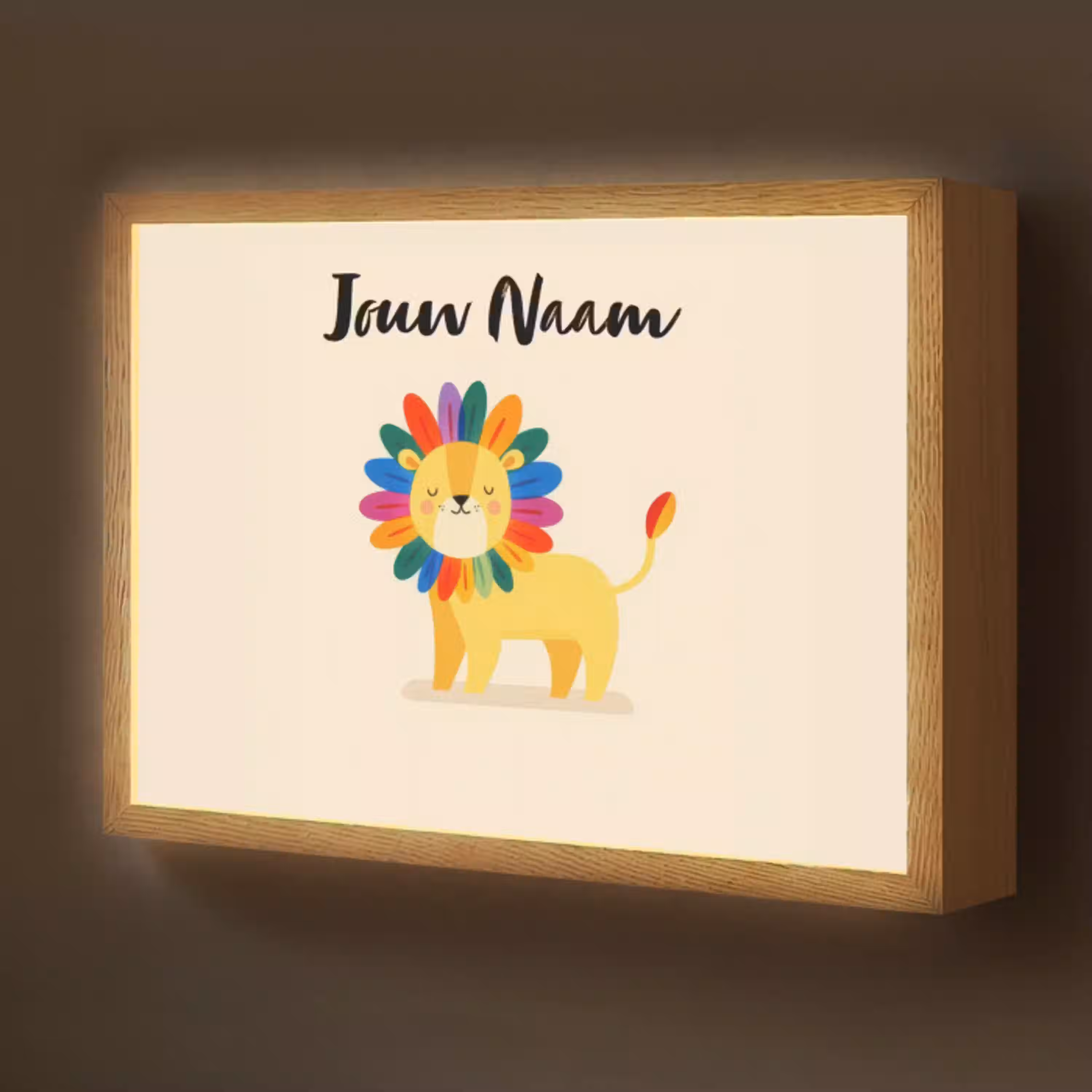 Leeuw - Kleurrijke manen - Beige Light Box met batterij (Wandlamp kind) middel -z3d_website