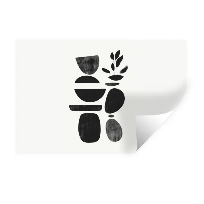Japandi - Zwart - Abstract Muursticker klein -3d