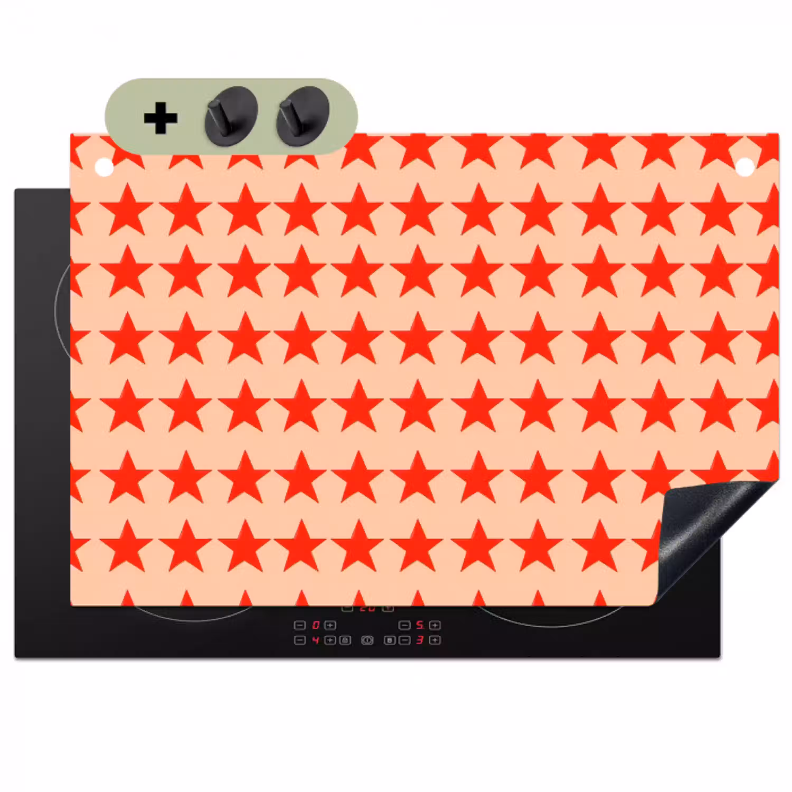 Patroon - Sterren - Rood Inductie beschemer met haakjes klein 777 -3d