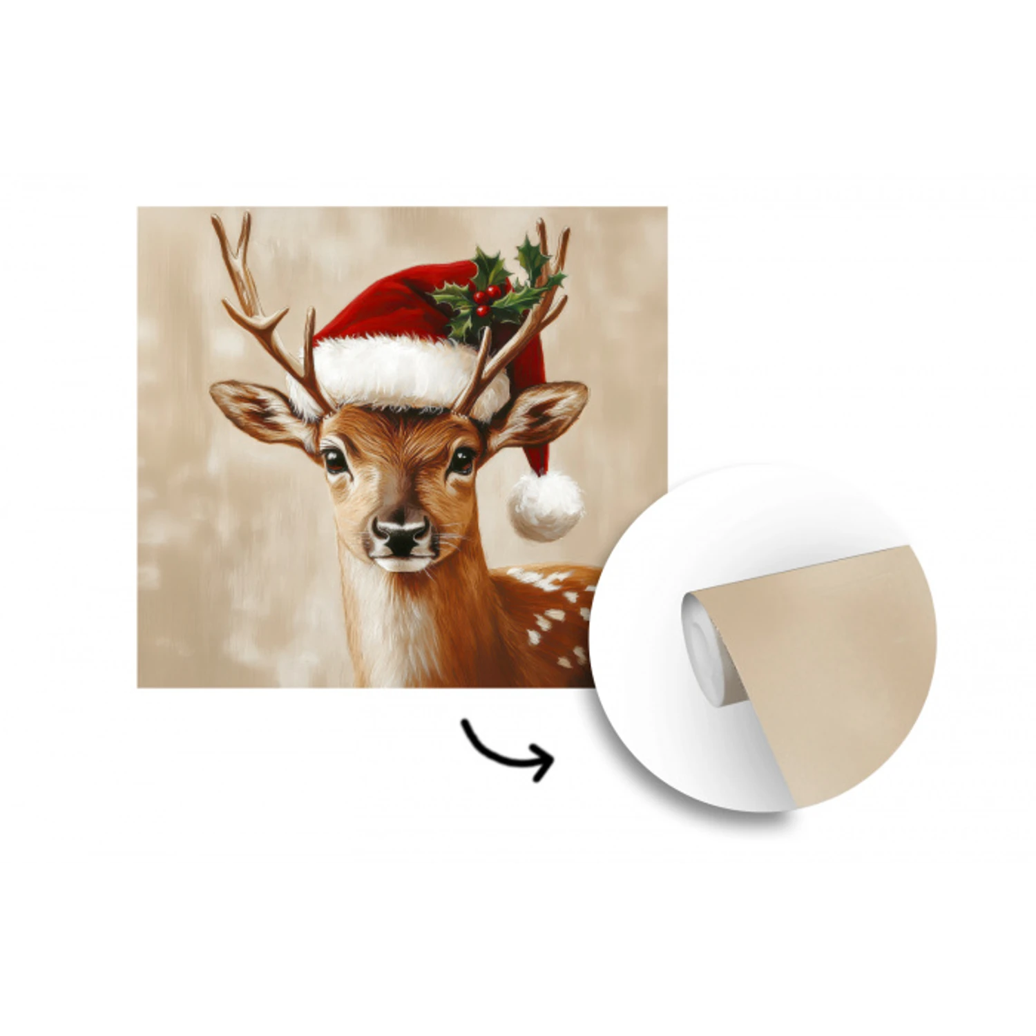 Kerst - Hert - Gewei - Rood fotobehang vinyl groot -3d