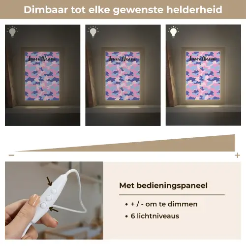 Camouflage - Roze - Blauw Light Box met kabel (Kinderlampje) klein -USP_dimbaarNL