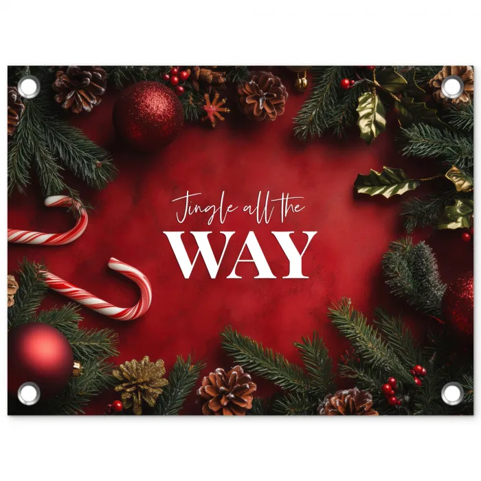 Kerst - Quote - Rood - Kerstballen tuinposter los doek klein -3d
