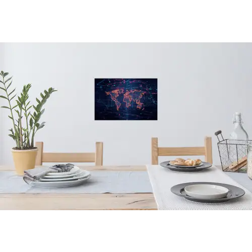 Wereldkaart - Futuristisch - Oranje Muursticker klein -eettafel